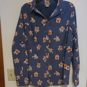 Duluth Trading Co. Womens Blue Floral Sidewinder Flex Long Sleeve Blouse SZ XXL